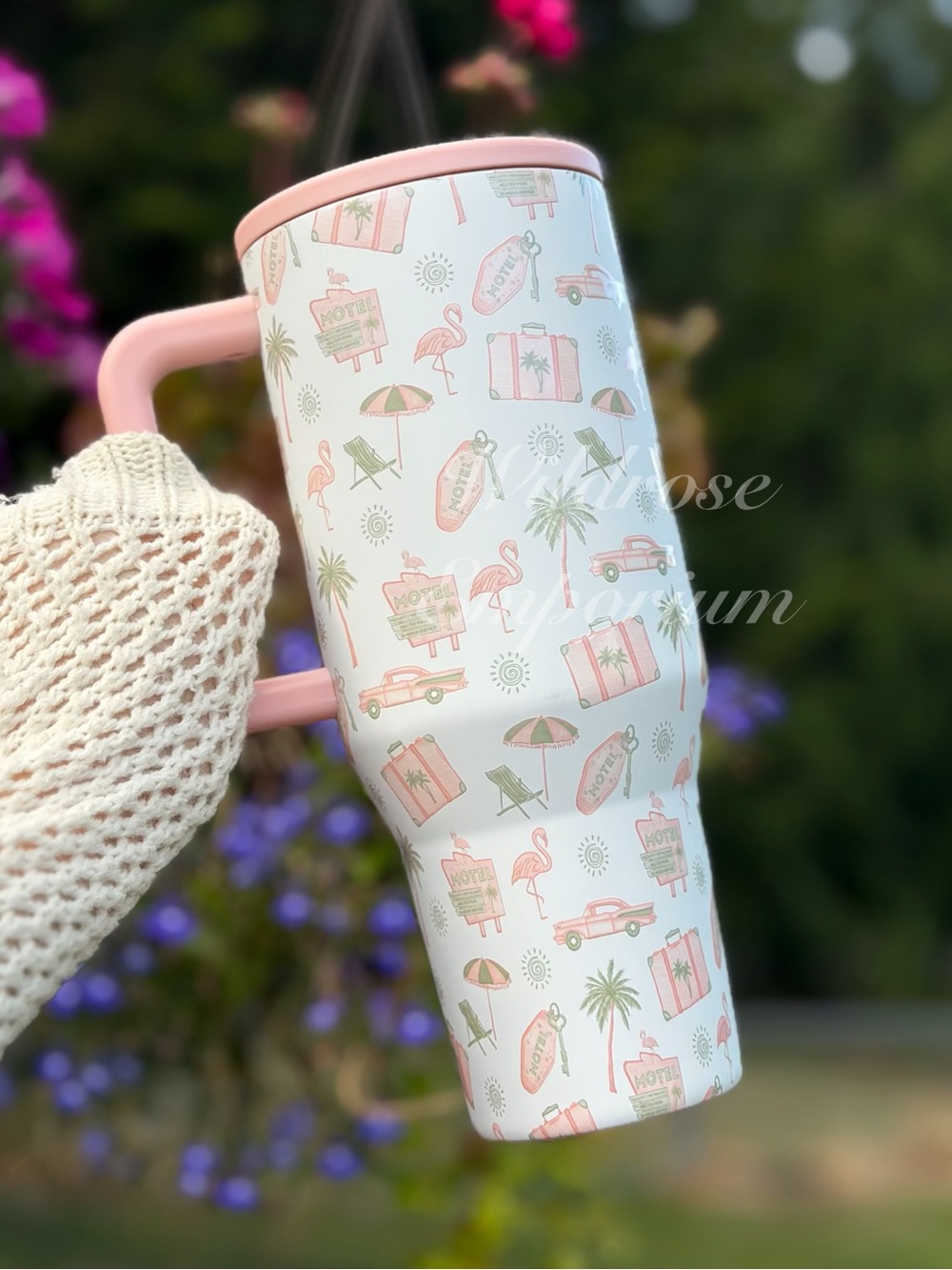 hydrojug x kay road trip flamingo beach palm tree traveler 32OZ tumbler new - Picture 3 of 5